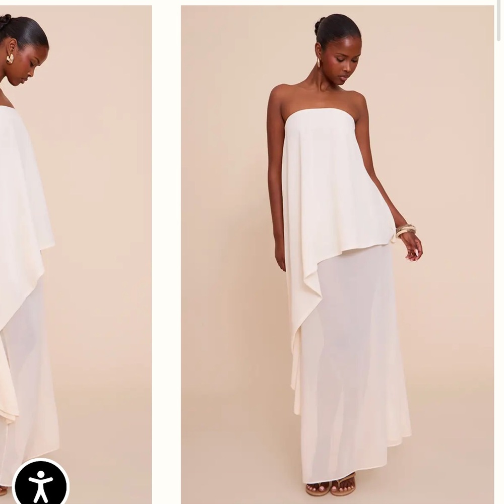 Strapless Cream Chiffon Bandeau Overlay Maxi Dress